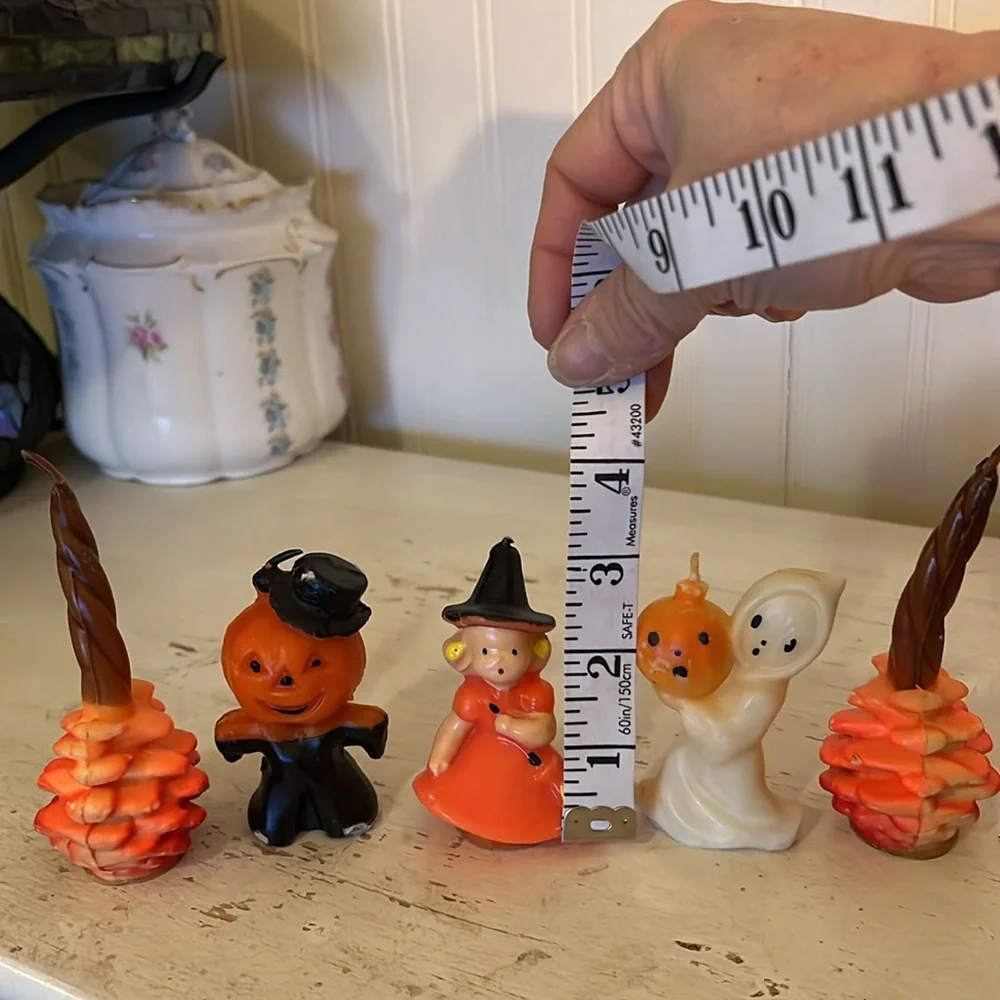 5 Vintage Gurley Halloween candles pumpkin man witch ghost pinecone